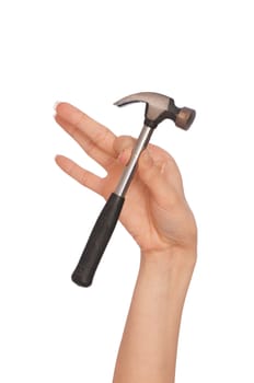 woman showing a hammer for the shoe making industry