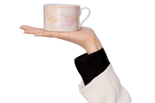 woman takes to hand the one cup of tea