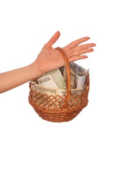 businesswoman owns the dual currency basket with euro and dollars for stable business