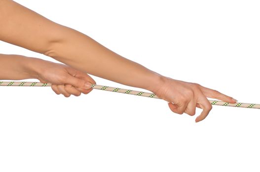 The strong-willed woman plays of pulling of a rope and wins