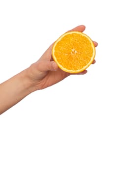 Slice of a fresh Sicilian orange in the hand