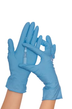 laboratory assistant take ampoule for making a vaccination