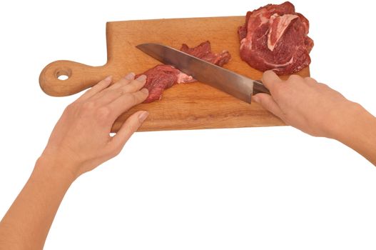 meat on the board with knife on the kitchen