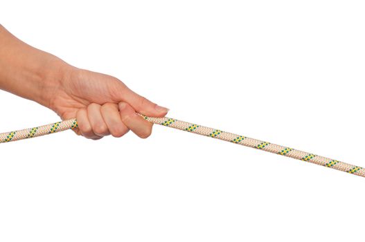 woman holding a rope with his last strength to survive