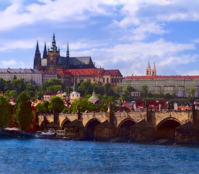 Photo of Prague. View on a Charles bridge and St. Vitus Cathedral. 