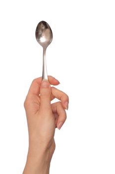 woman holding teaspoon in the hand for feeding a sick person