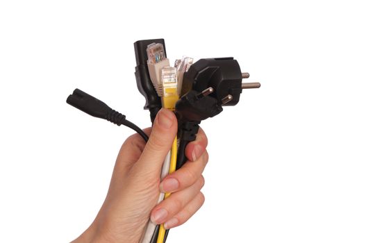woman taking different cables in the hand