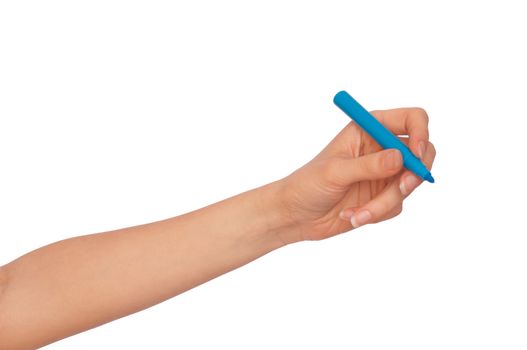 businesswoman drawing scheme with blue felt-tip pen