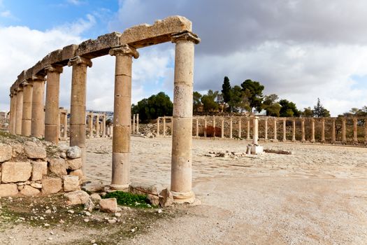 oval plaza in the ancient city of jerash, jordan