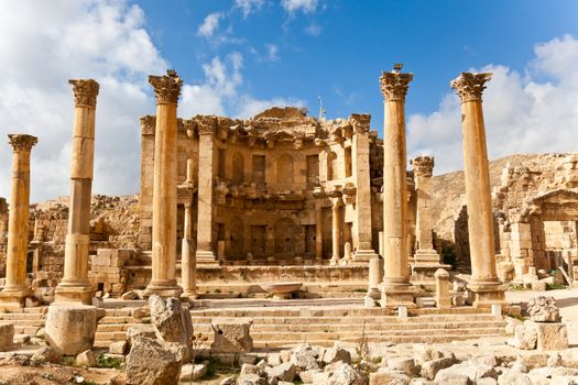 nymphaeum in the roman ancient city of jerash, jordan