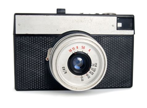 Old vintage entry-level camera isolated on white background