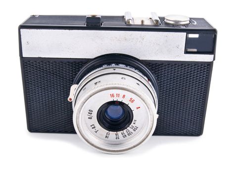 Old vintage entry-level camera isolated on white background