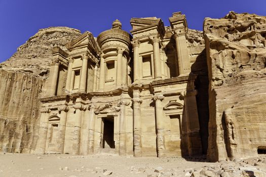 monumental facade of ed dier in ancient nabataeans city of petra, jordan