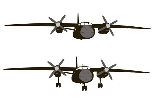 Transport aircraft detailed silhouettes. Vector on separate layers