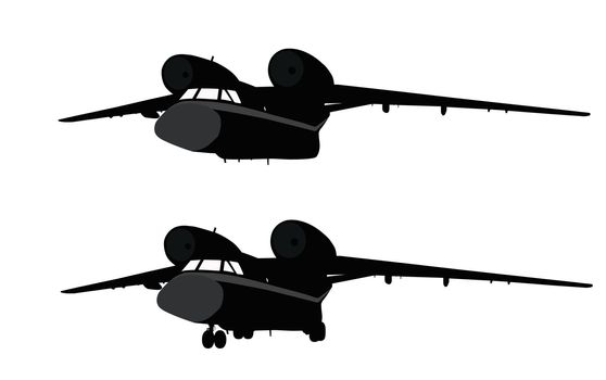 Transport aircraft detailed silhouettes. Vector on separate layers