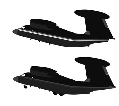 Transport aircraft detailed silhouettes. Vector on separate layers