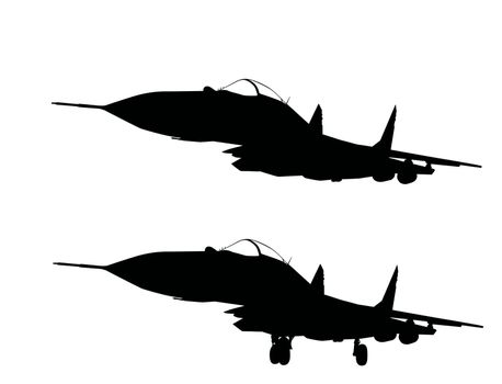 Vector silhouette of jet fighter aircrafts. Separate layers