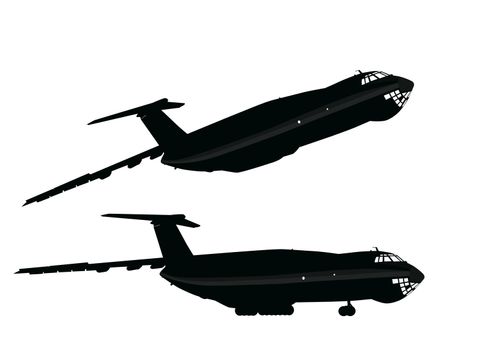 Transport aircraft detailed silhouettes. Vector on separate layers