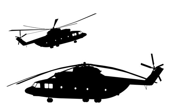 Detailed helicopter silhouettes. Vector on separate layers.