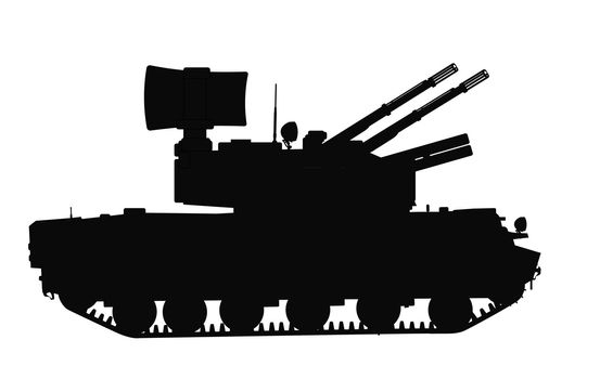 Silhouette of tracked self-propelled anti-aircraft weapon. Vector