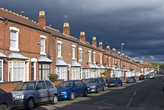 Old road with town hauses in Birmingham United Kingdom