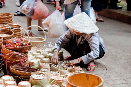 street market in champasak, laos