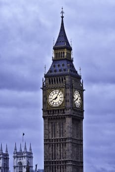 The spire of the Big Ben clocktower on the Houses of Parliament, London , England constructed of cast iron