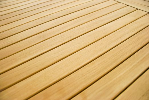 A wooden garden table in a detail