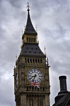 The spire of the Big Ben clocktower on the Houses of Parliament, London , England constructed of cast iron