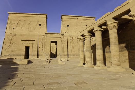 philae temple of isis on island in aswan, egypt