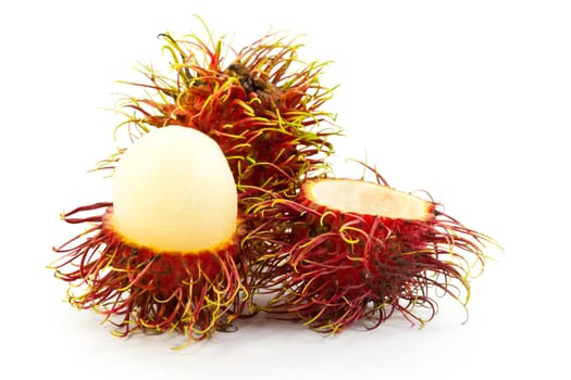peeled rambutan on white background
