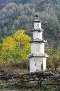 Chinese ancient pagoda ruins in the fields