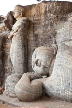 two ancient buddha statue in polonnaruwa, sri lanka