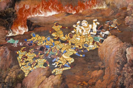 public art painting at wat phra kaew, thailand