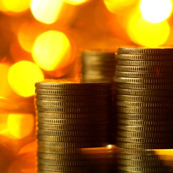 magic coins on bokeh background