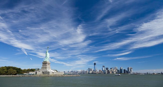 The Statue of Liberty and New York City Downtown
