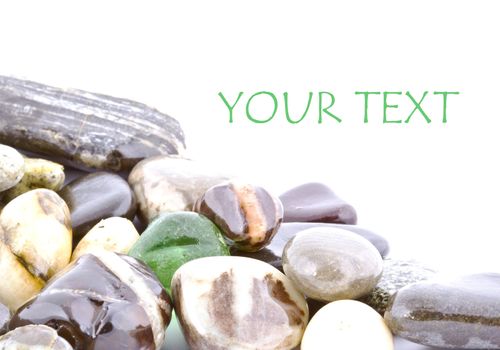 Copy space on wet pebble stones natural background.