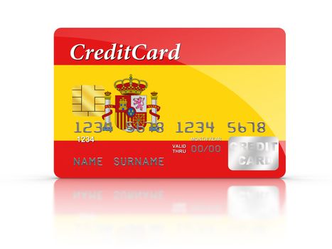 3D rendered Credit Card covered with Spain flag.