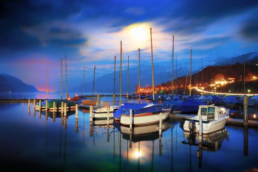 Boats on Lake Thun. Bernese Oberland. Switzerland.