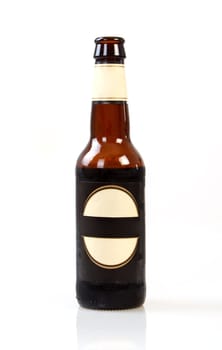 Dark bottle of beer on a white background