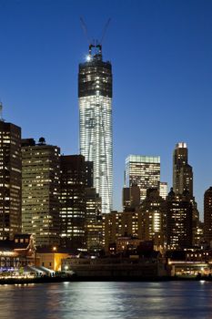 New York city the Freedom tower at twilight