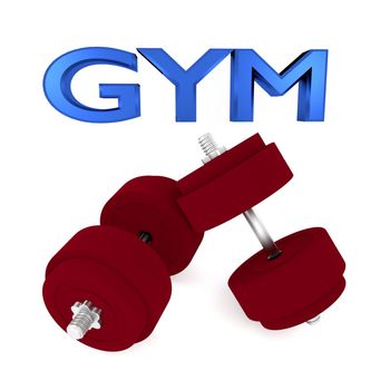 3d illustration of dumbbells with word GYM
