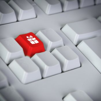 The button for purchases on the keyboard. Online shop.