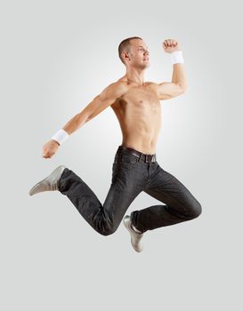 Modern style male dancer jumping and posing. Illustration