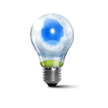 Illustration of an electric light bulb with clean and safe nature inside it Conceptual illustration