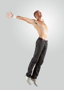 Modern style male dancer jumping and posing. Illustration