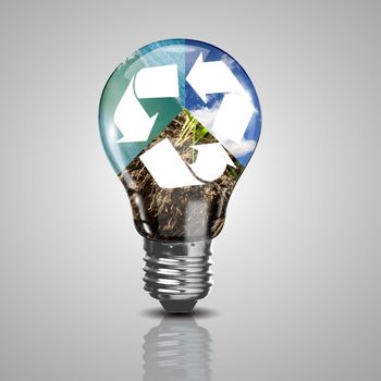 Green energy symbols, ecology concept, light bulb