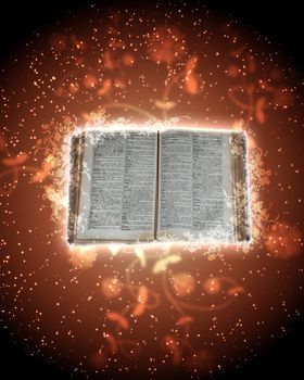 Magic book with light coming from inside it
