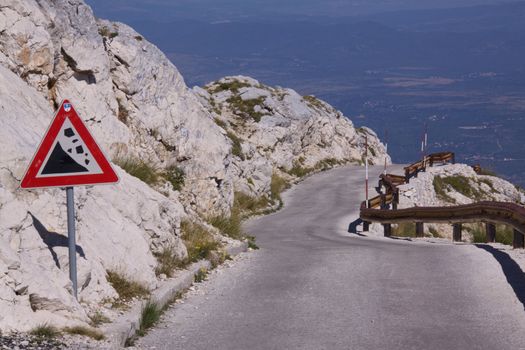 Road across picturesque nature park Biokovo on Dalmatian coast near Makarska Riviera in Croatia