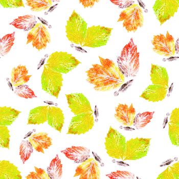 Abstract seamless background, butterflies from leaves, hand draw watercolour painting